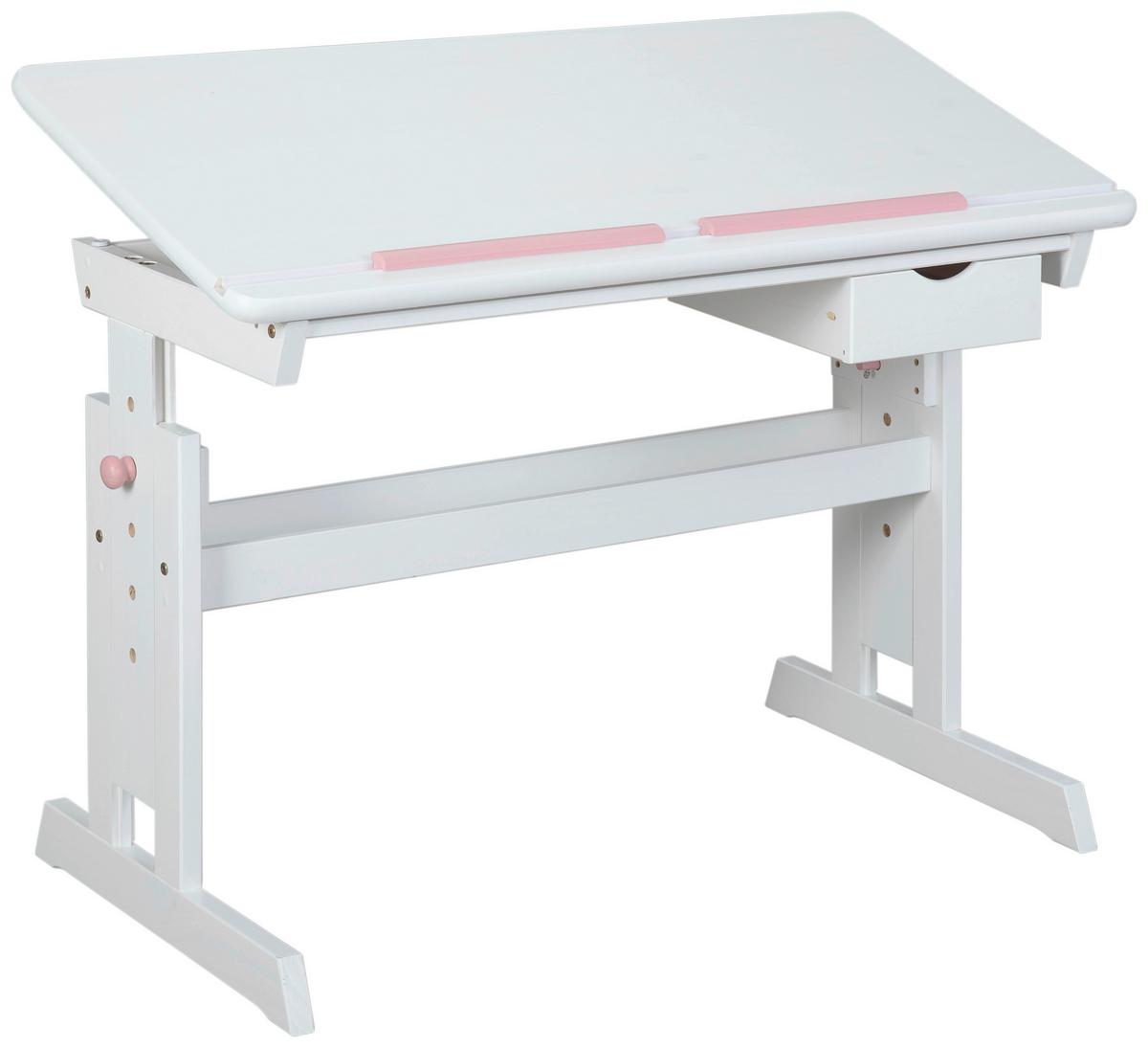 Jugendschreibtisch Baru Weiß/Rosa/Blau - Blau/Rosa, Basics, Holz/Holzwerkstoff (109/55/63-96cm) - MID.YOU