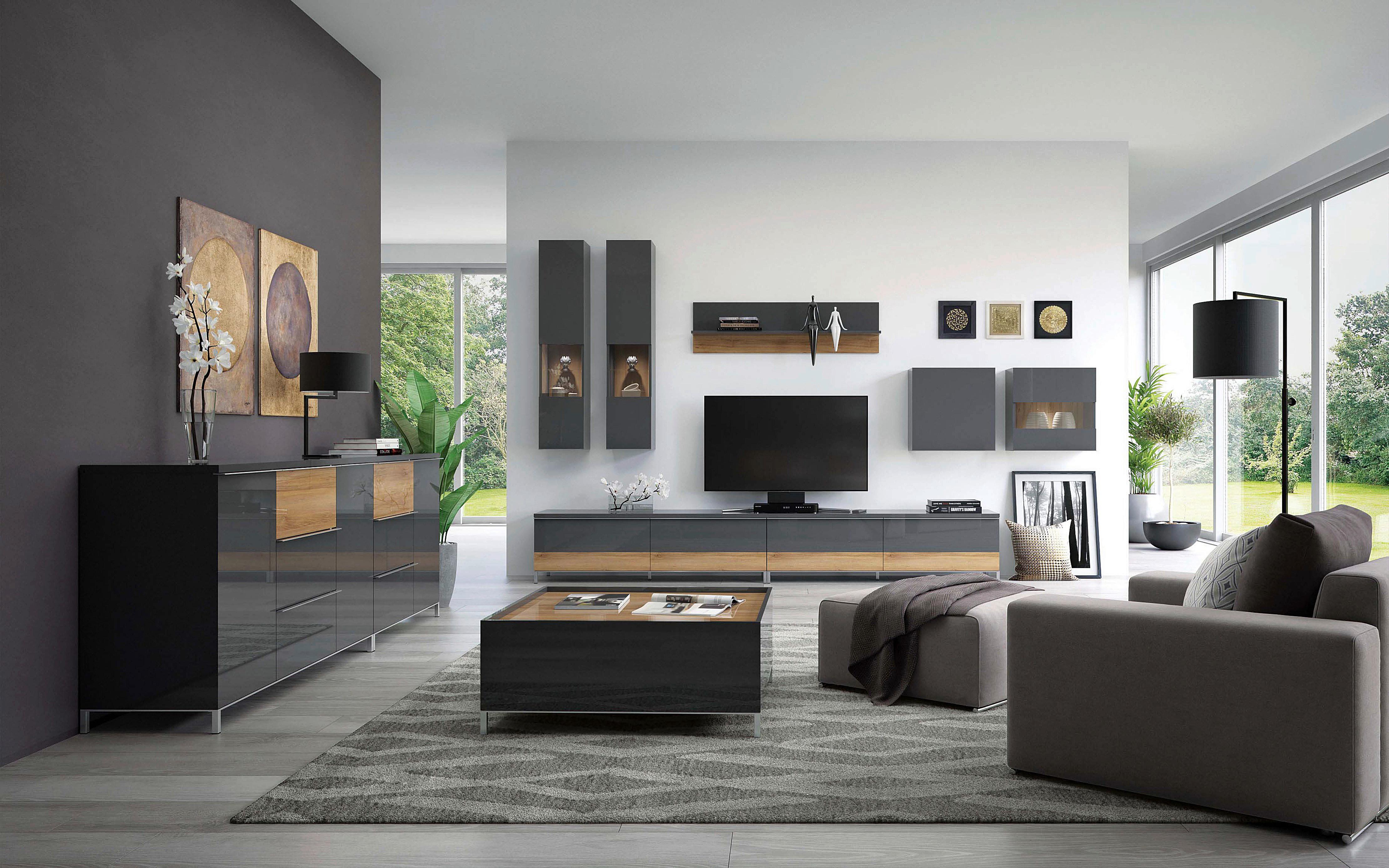 Tv-elem Onyx - króm/antracit, Modern, faalapú anyag/fém (132/46/45cm)