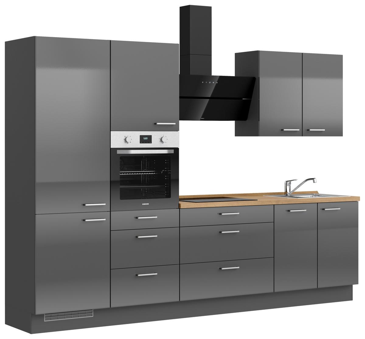 Küchenblock Flash m. Geräten Schieferfarben - Schieferfarben/Edelstahlfarben, MODERN, Holzwerkstoff/Metall (300cm) - Nobilia