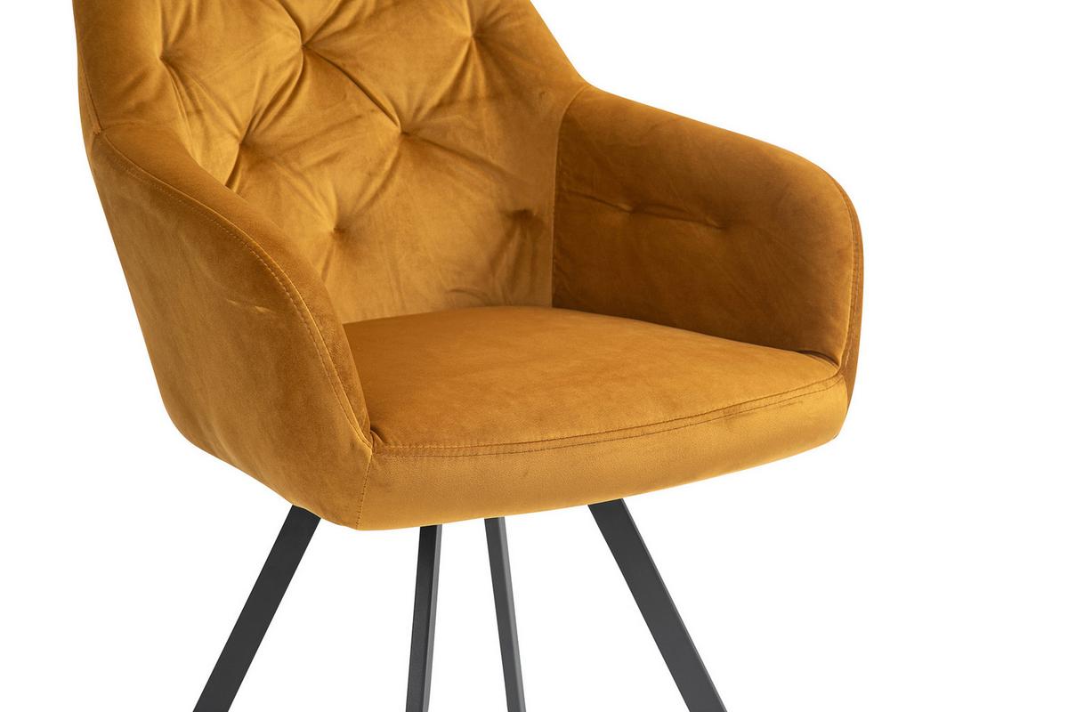 Naslanjač Samt Gorčično Rumena, Vrtljiv - črna/gorčično rumena, Moderno, kovina/tekstil (61/85/62cm) - Livetastic