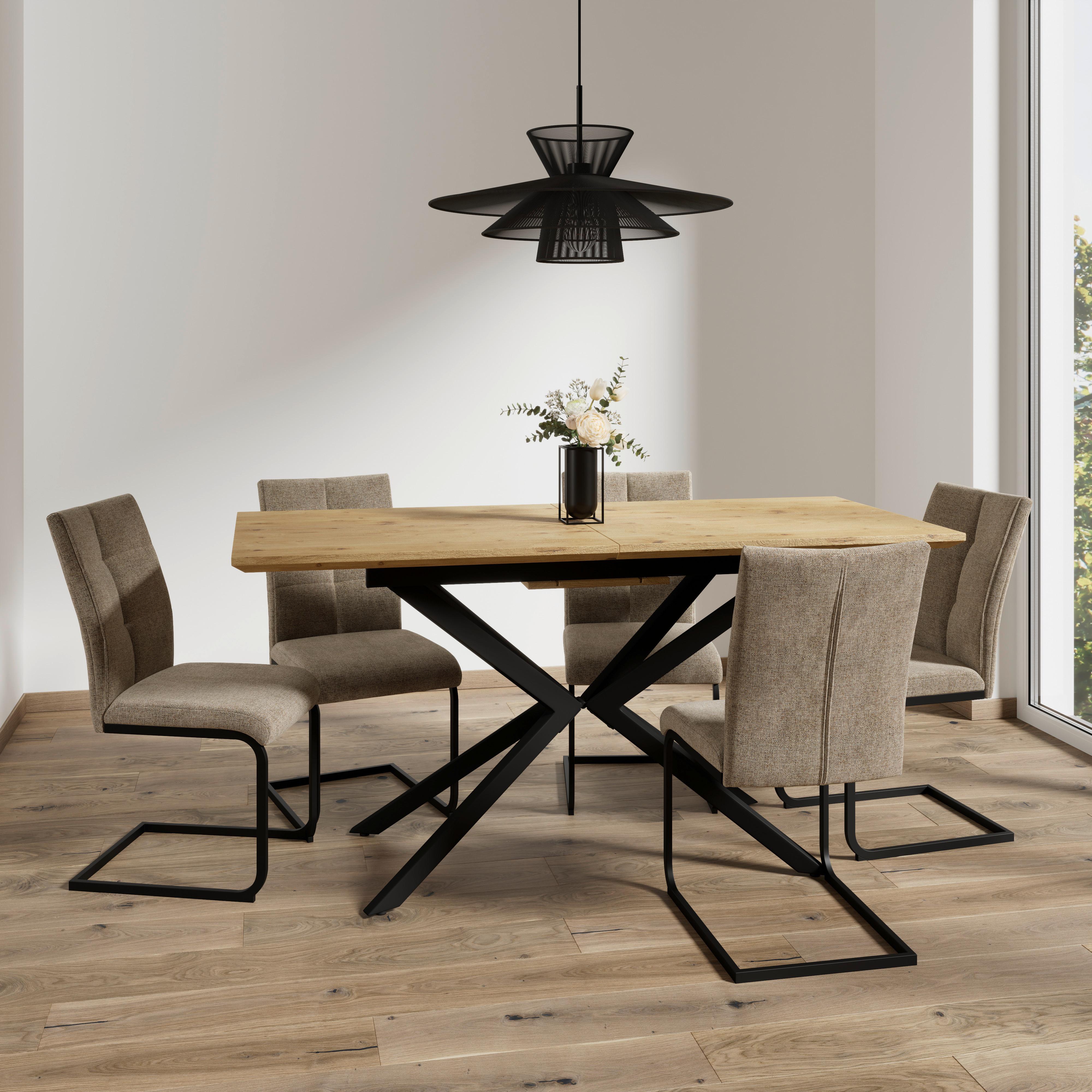 SCHOMMELSTOEL COLIEN - Bruin/Zwart, Modern, Hout/Textiel (46/94/62cm) - Bessagi Home