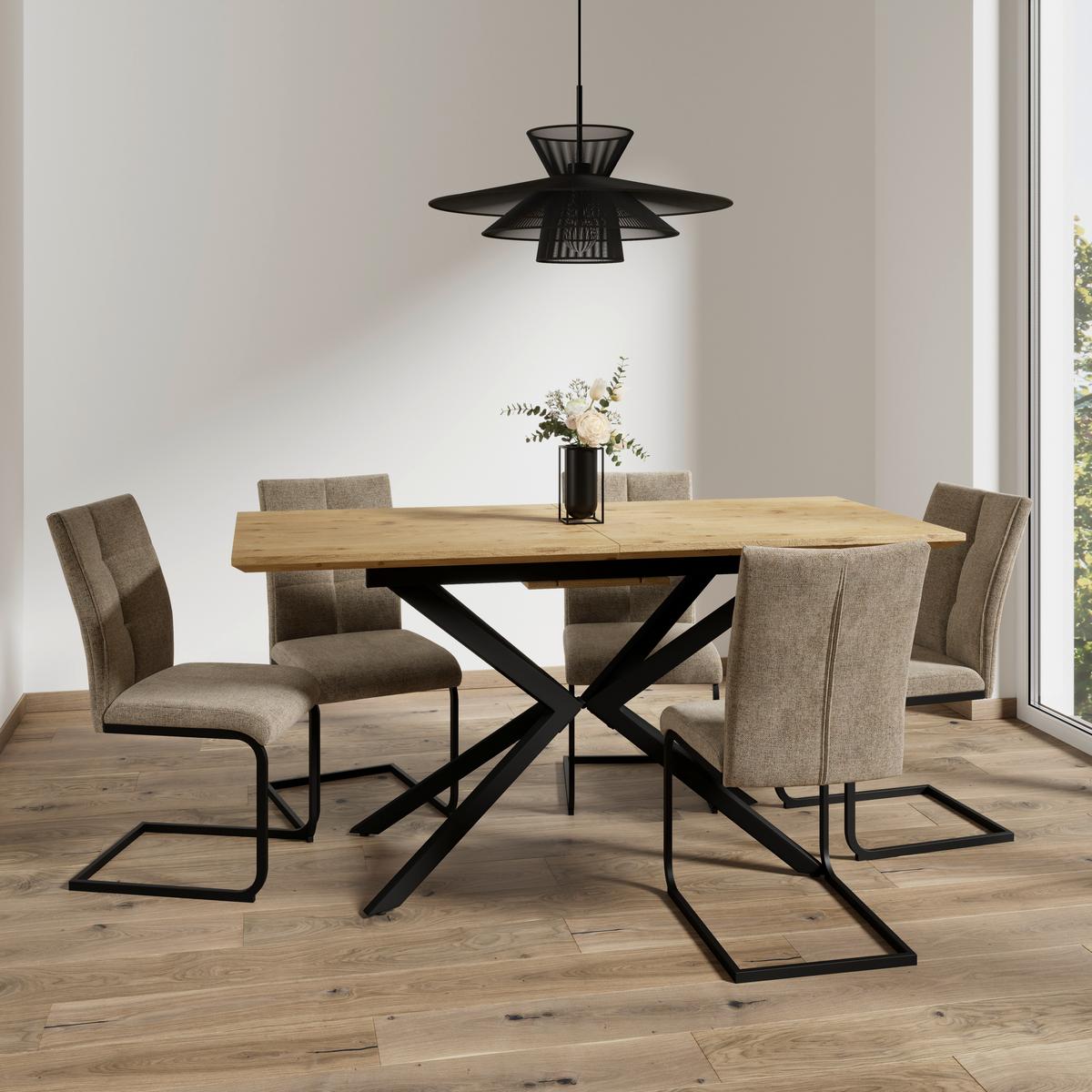 Schwingstuhl Colien Braun Webstoff Gepolstert - Schwarz/Braun, MODERN, Holz/Textil (46/94/62cm) - Bessagi Home