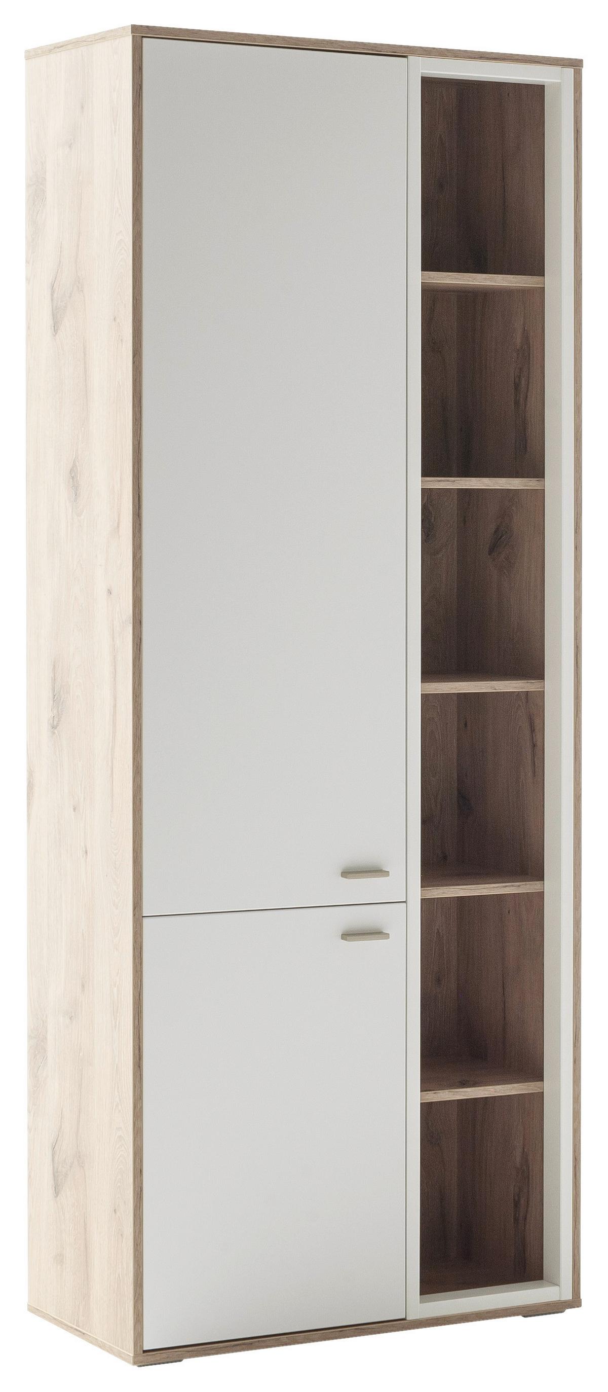 Vitrine Santerno Weiß/Eichefarben - Eichefarben/Weiß, KONVENTIONELL, Holzwerkstoff/Metall (78/197/37cm) - Mömax