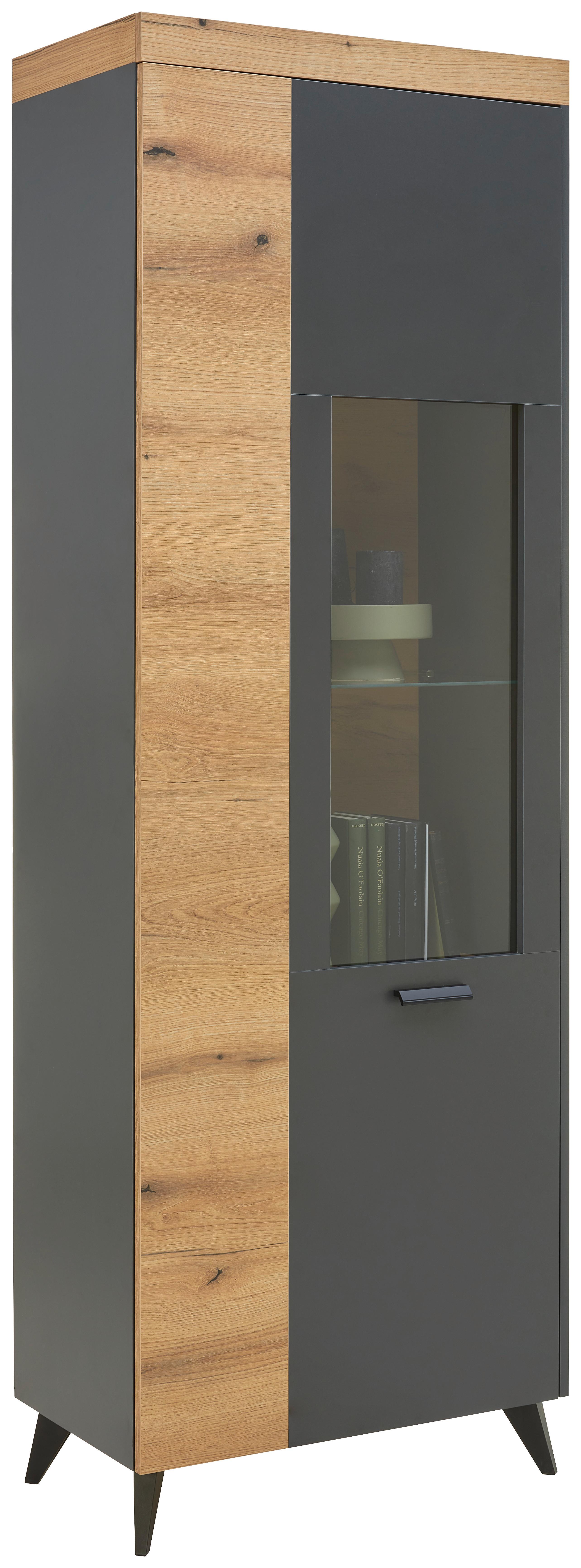 Vitrina Sunny, Temni Hrast, Antracit - črna/barve hrasta, Moderno, umetna masa/steklo (69,5/205/40cm) - Mömax