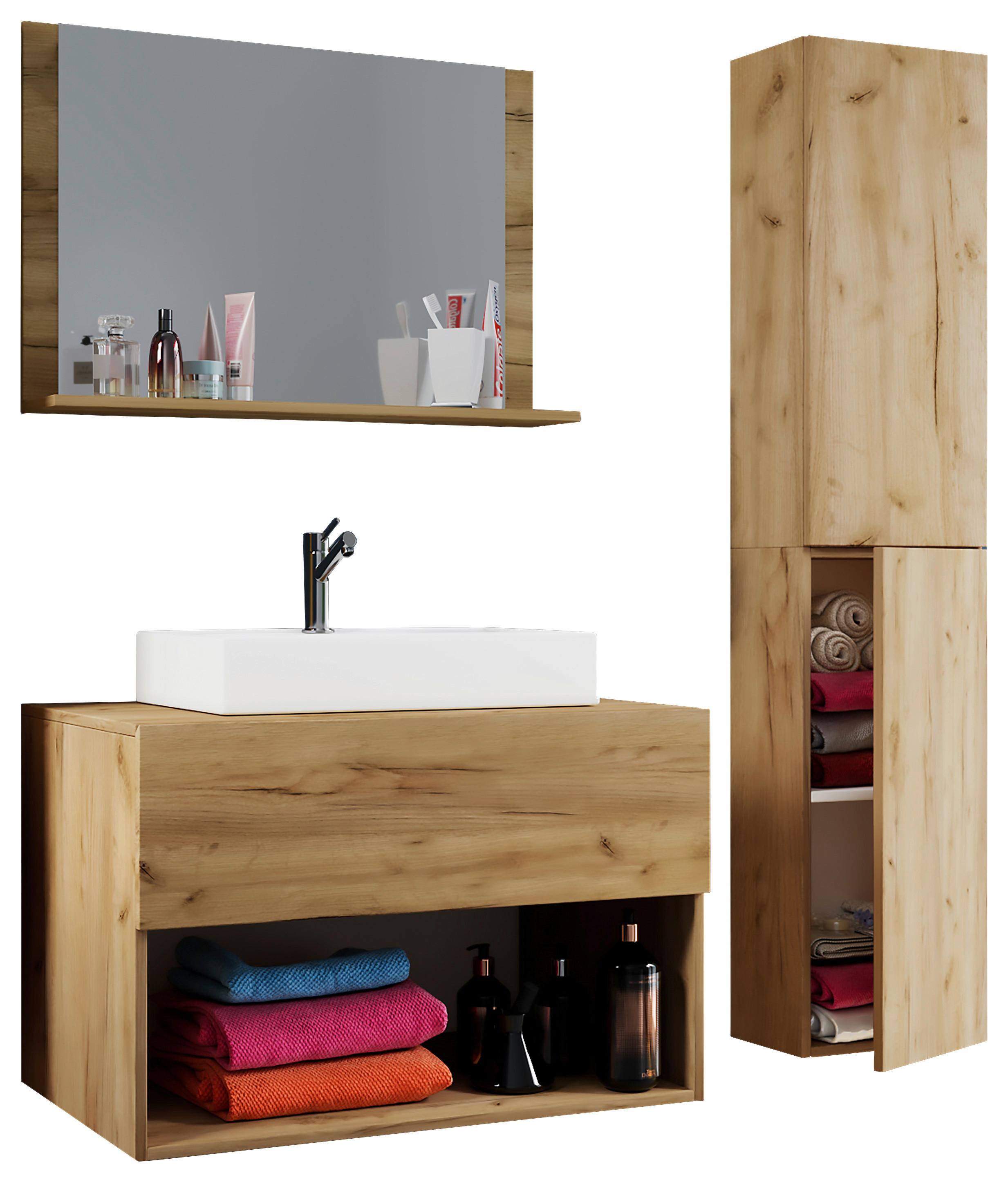 Badezimmer Lendas 4-tlg. ca. 113 cm Honigeiche - Honigeiche/Weiß, MODERN, Keramik/Holzwerkstoff (113/64,2/51,4cm) - MID.YOU