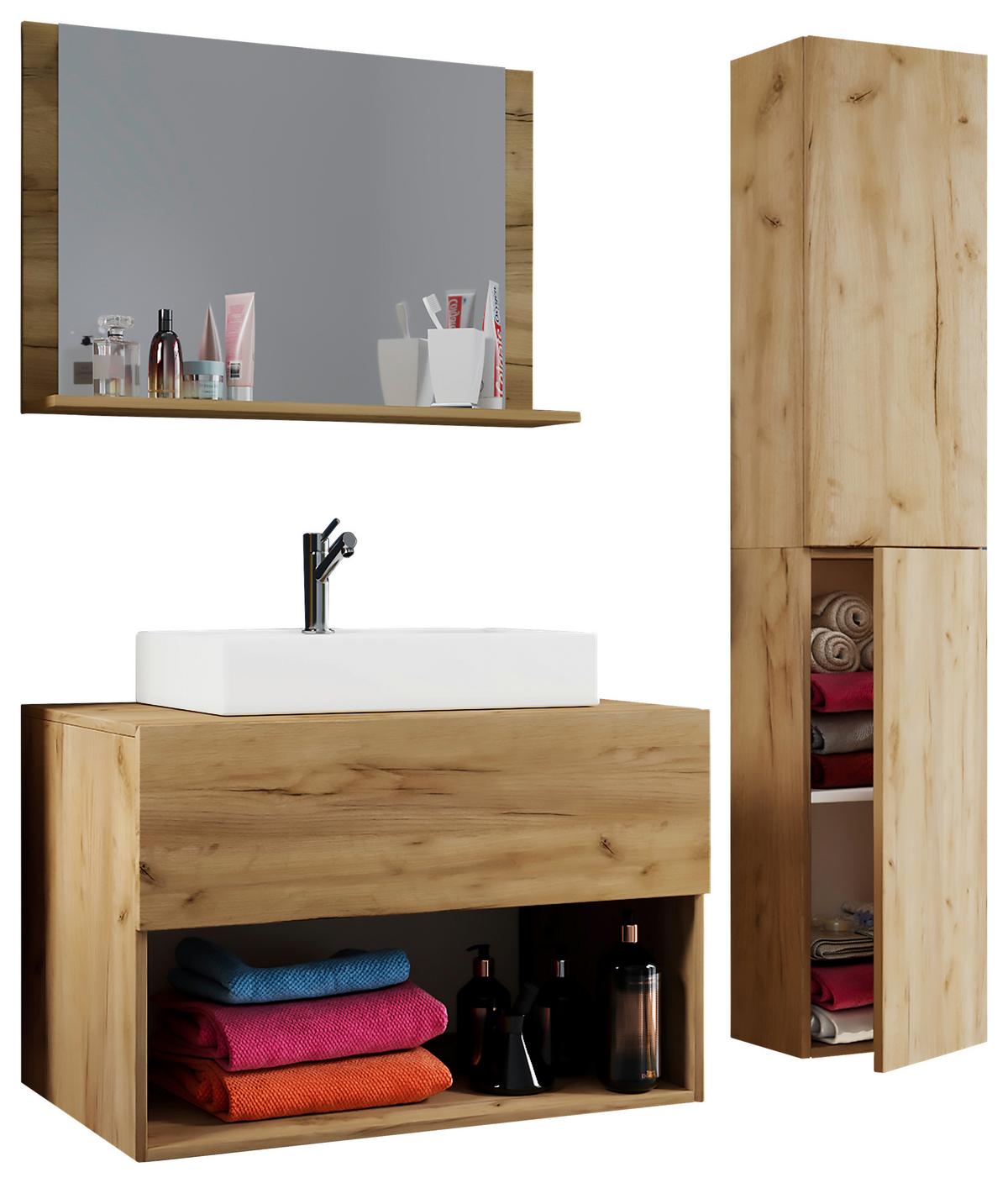 Badezimmer Lendas 4-tlg. ca. 113 cm Honigeiche - Honigeiche/Weiß, MODERN, Keramik/Holzwerkstoff (113/64,2/51,4cm) - MID.YOU