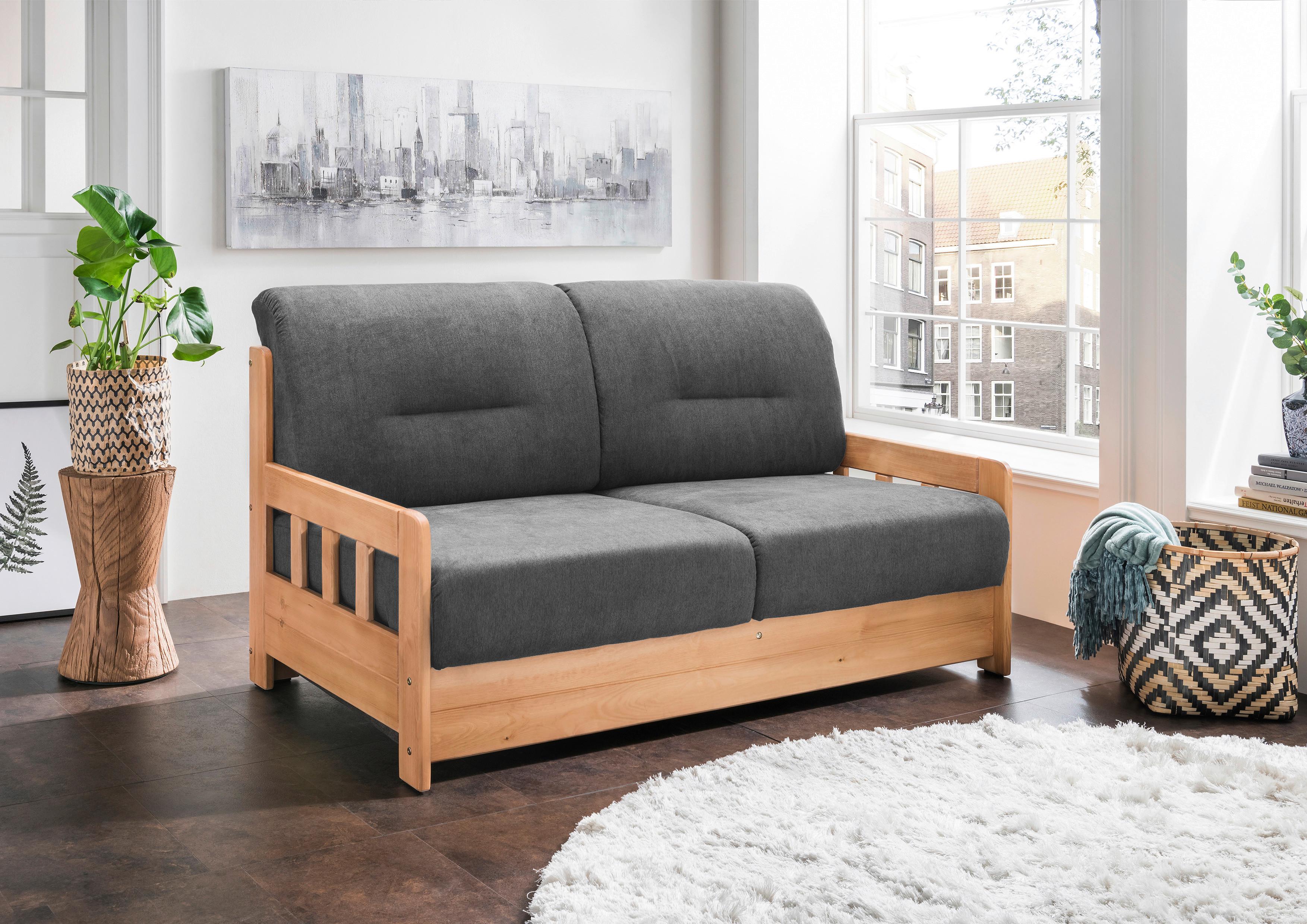 Schlafsofa Camino Anthrazit Mikrofaser - Anthrazit/Kieferfarben, KONVENTIONELL, Holz/Textil (154/88/90cm) - Livetastic