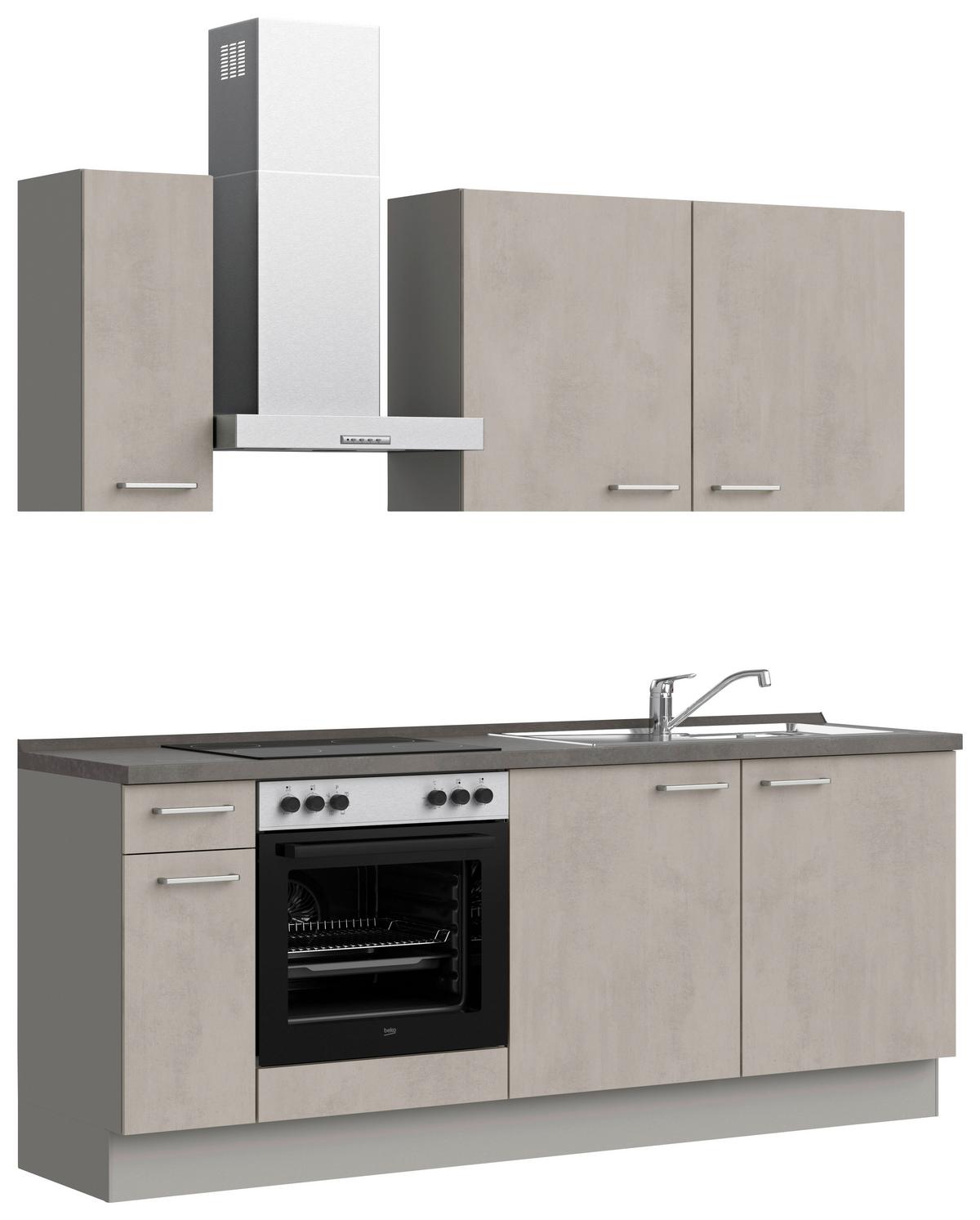 Küchenblock Riva Low m. Geräten Grau - Schieferfarben/Edelstahlfarben, MODERN, Holzwerkstoff/Metall (210cm) - Nobilia
