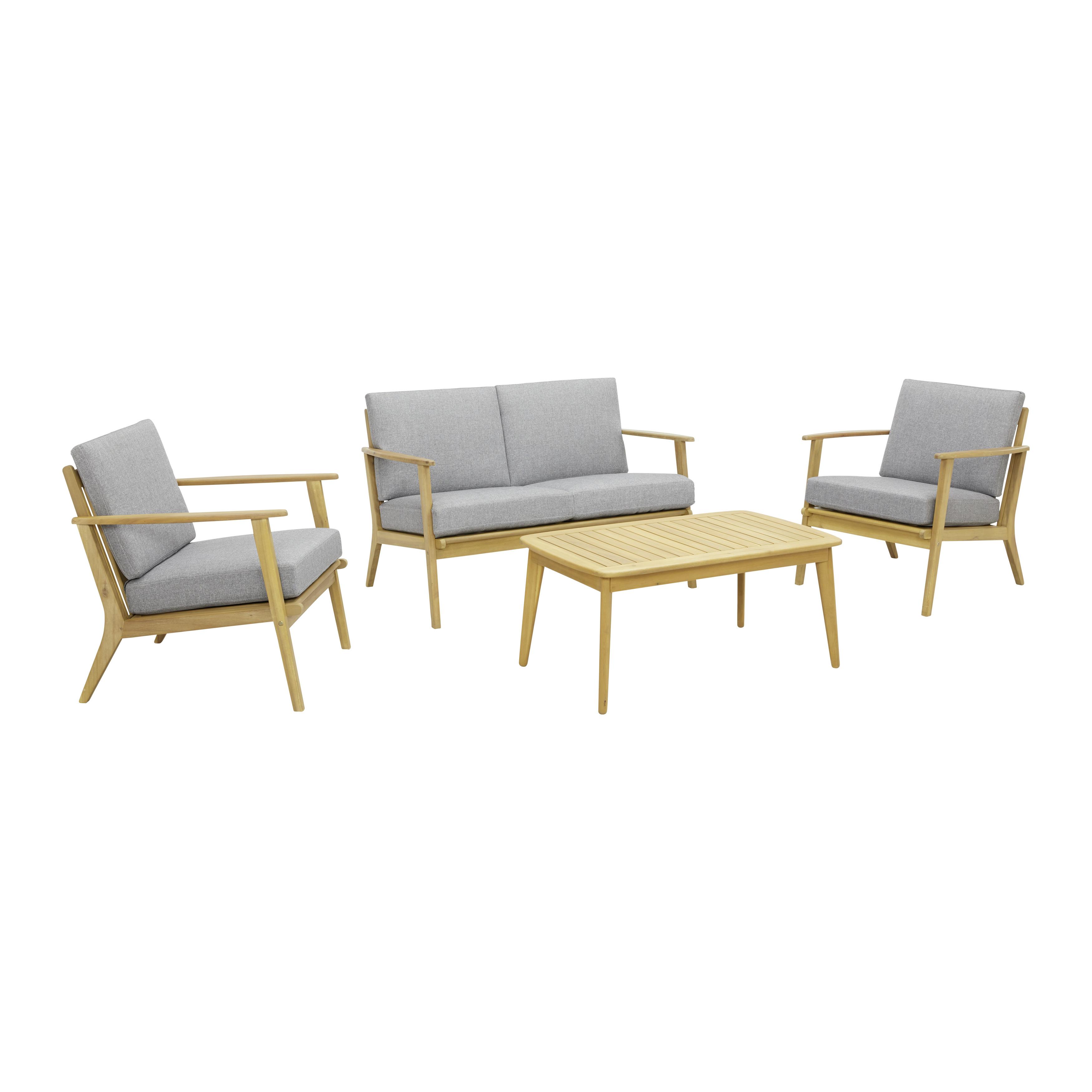 Garnitură grădină Sabi - gri deschis/culoare lemn acacia, Modern, lemn/textil - Zandiara