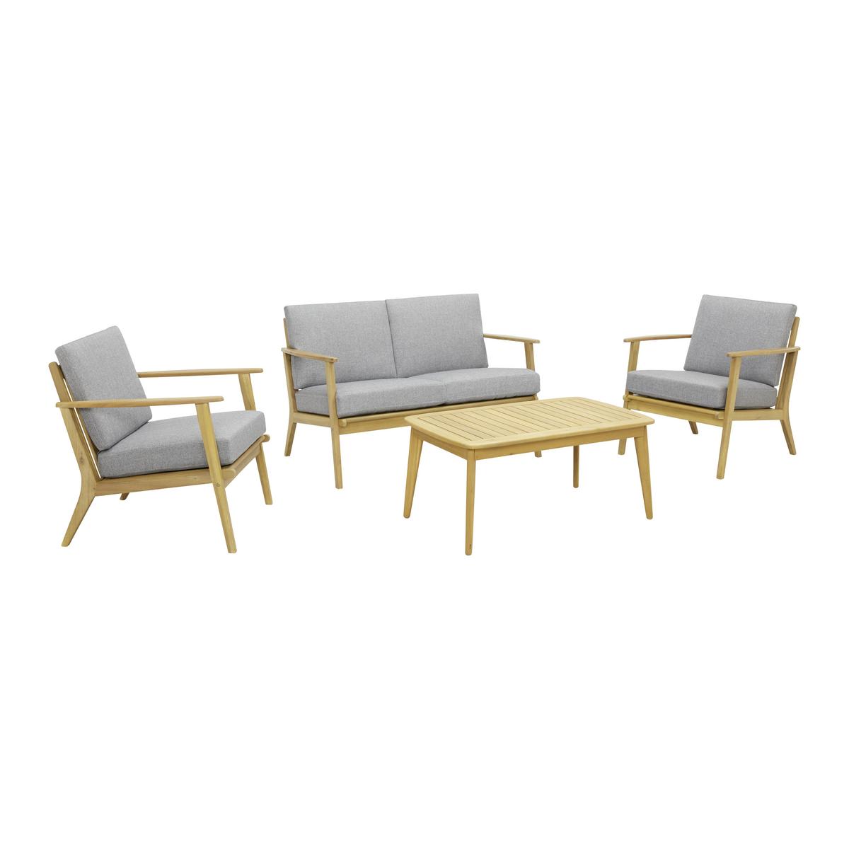Garnitură grădină Sabi - gri deschis/culoare lemn acacia, Modern, lemn/textil - Zandiara