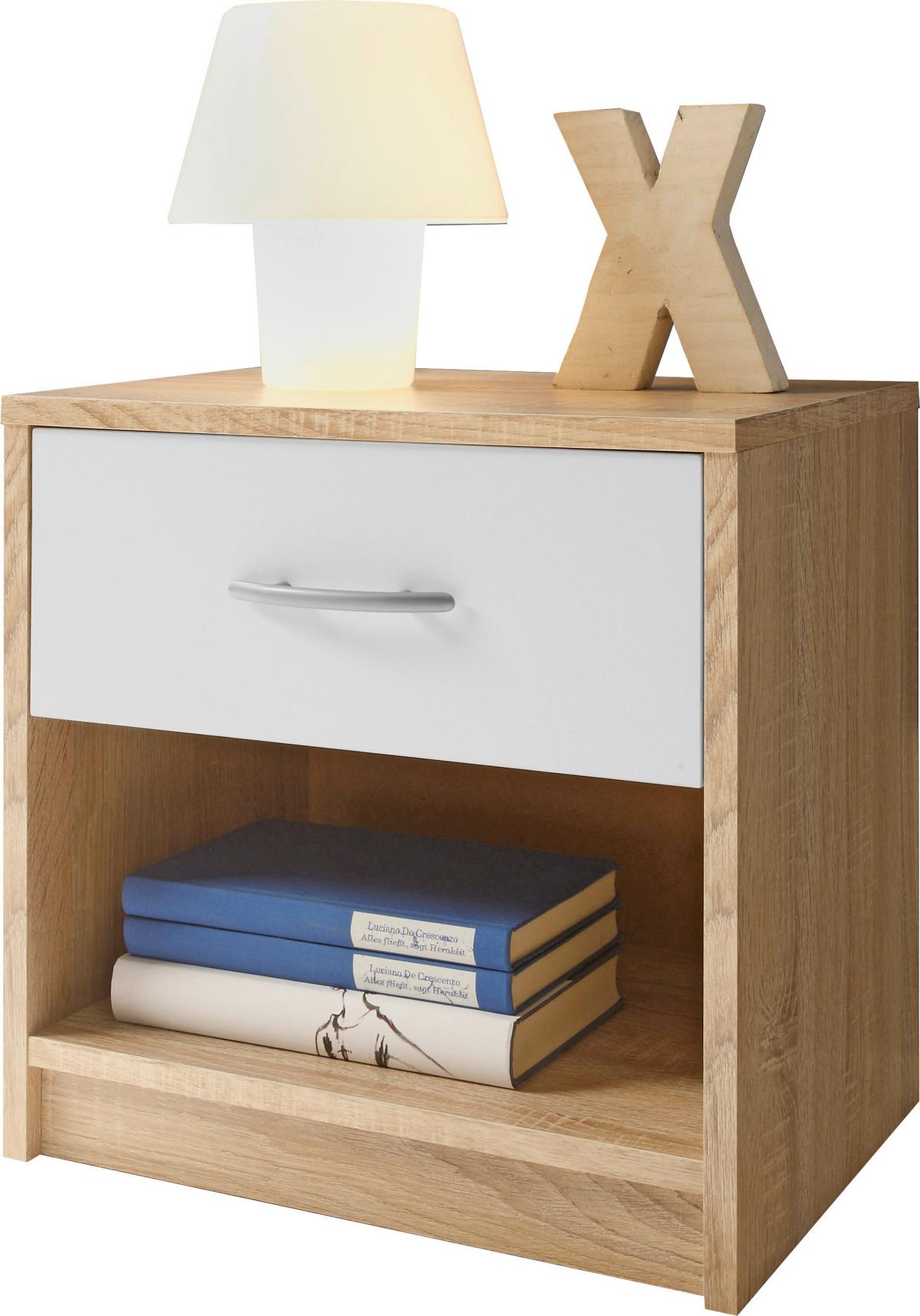 Nočna Omarica Pepe -Based- - barve hrasta/bela, umetna masa/leseni material (39/41/28cm) - Based