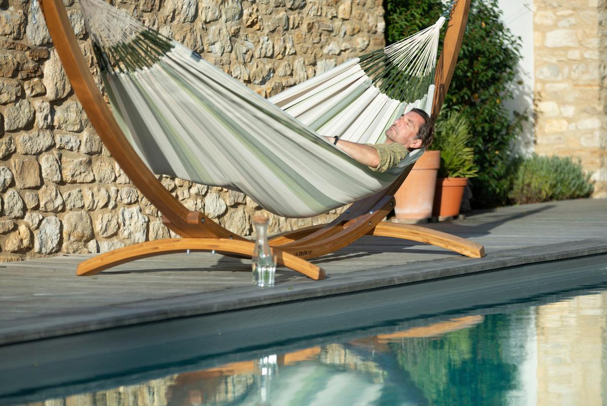 Hängematte Classic Double Hammock Outdoor Weiß/Grün - Weiß/Hellgrün, KONVENTIONELL, Textil (160/350cm) - La Siesta