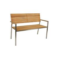 Gartenbank Teakholz B: 125 cm Denver mit Rückenlehne - Silberfarben/Teakfarben, Basics, Holz/Metall (125/86/55cm) - Gardenson