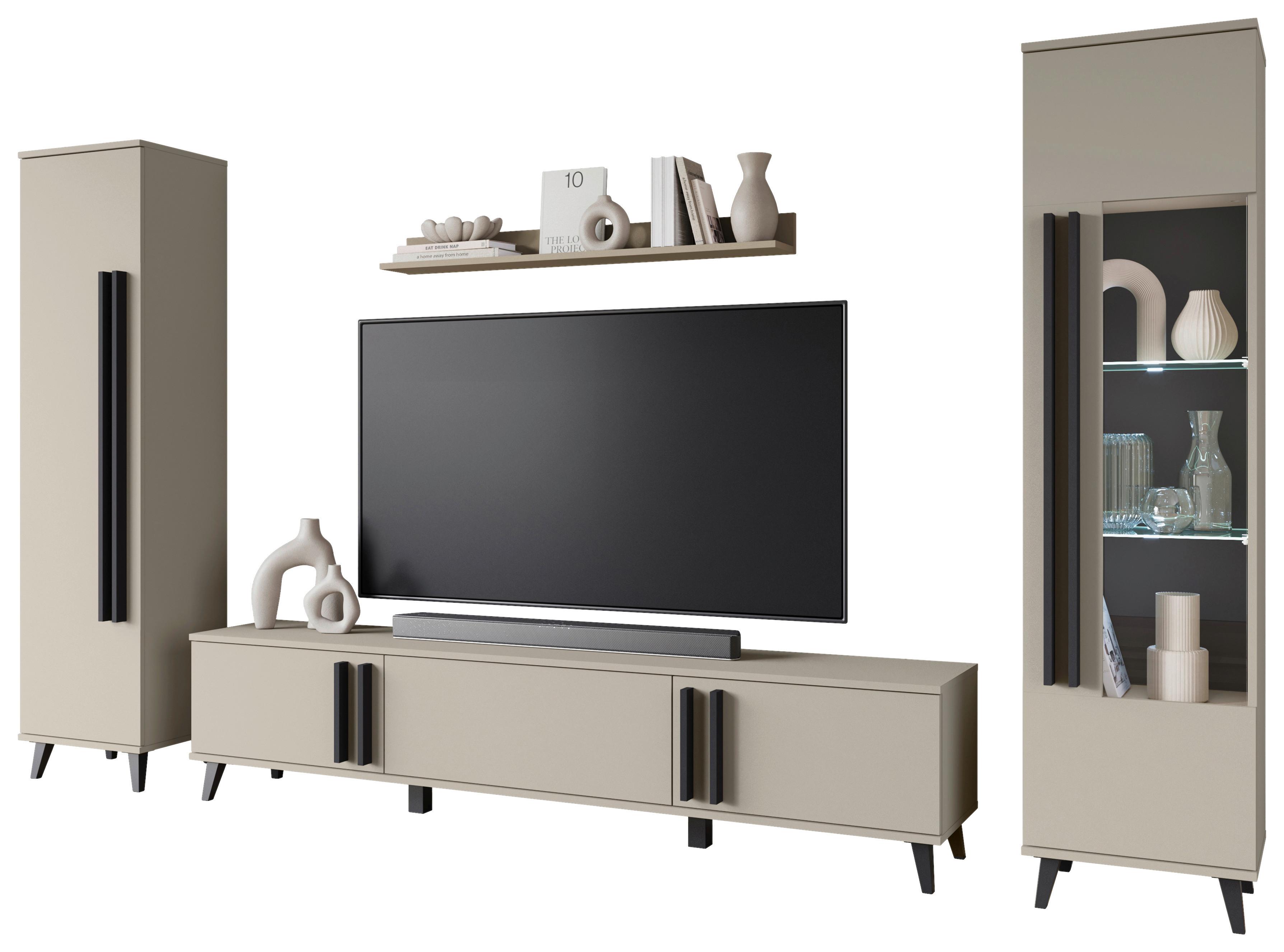 Regal Za Dnevni Boravak Helsinki 02 - bež/crna, Trend, staklo/drvni materijal (260/159,5/33cm) - P & B