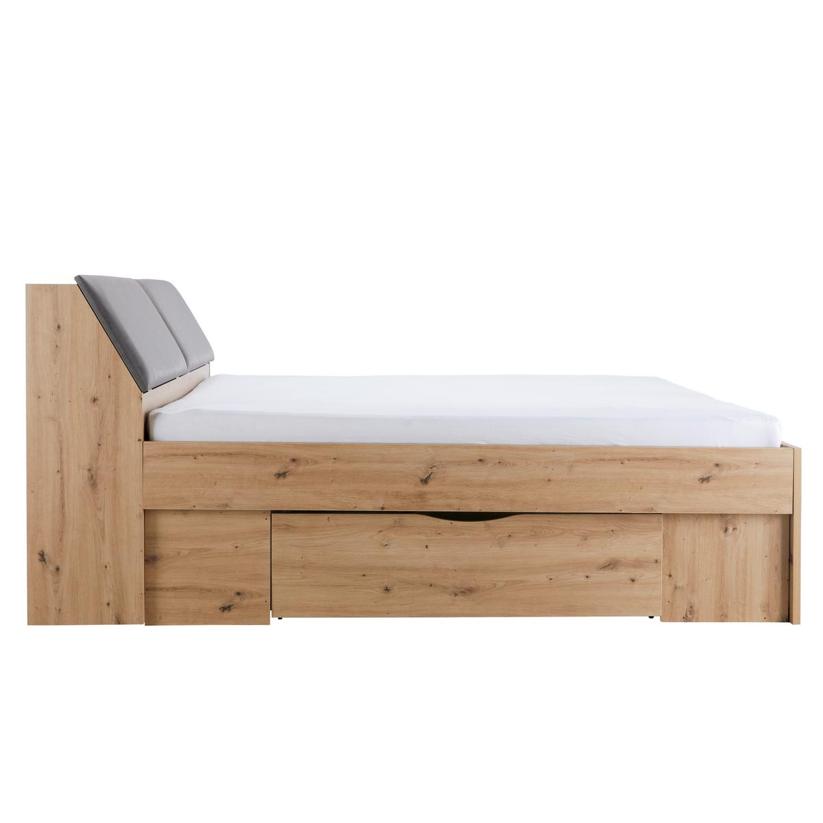 Stauraumbett in Eiche Artisan ca. 180x200cm - Eiche Artisan/Grau, KONVENTIONELL, Holzwerkstoff/Textil (180/200cm) - Mömax