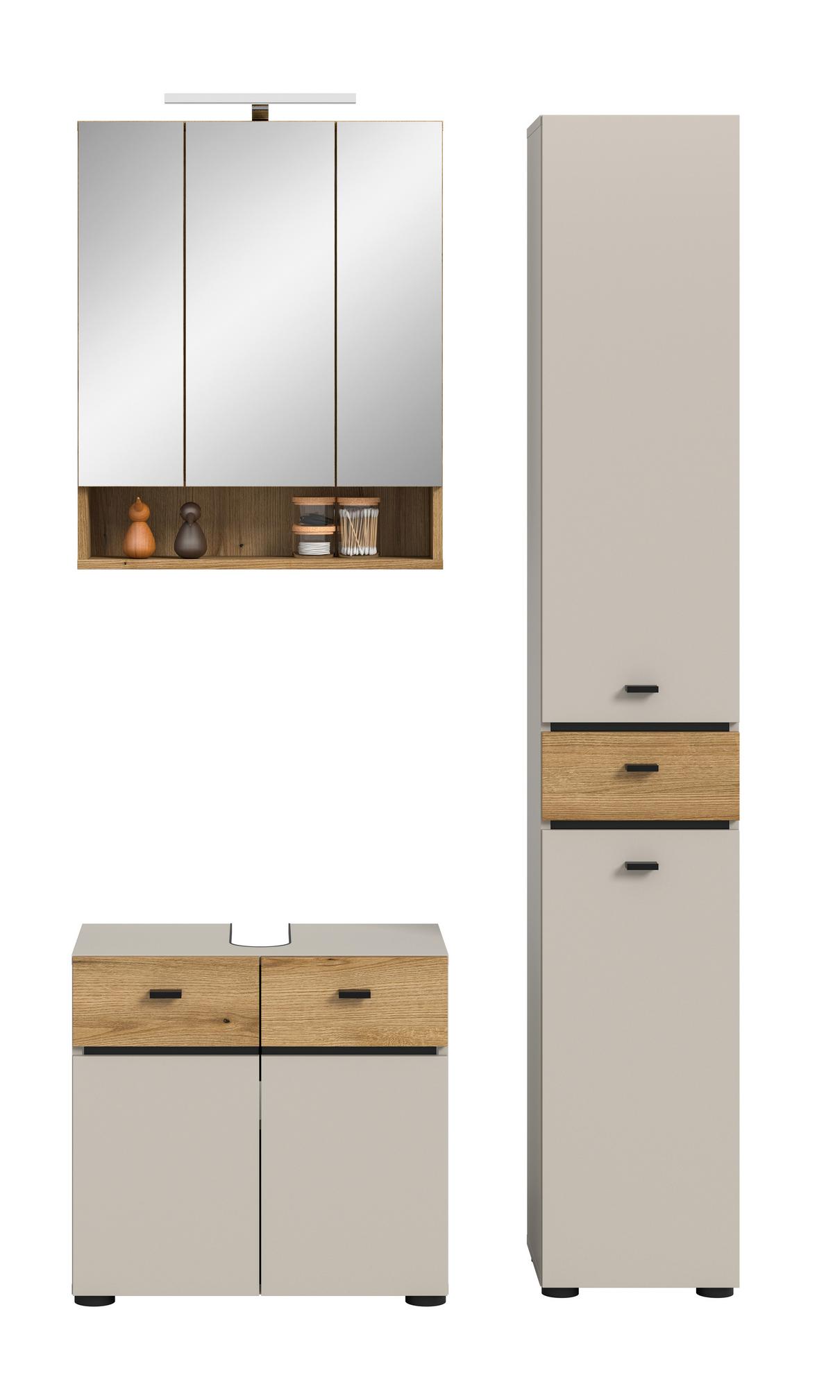Badezimmer Aqua Eichefarben/Kaschmir - Kaschmir/Eichefarben, Trend, Glas/Holzwerkstoff (92cm) - MID.YOU
