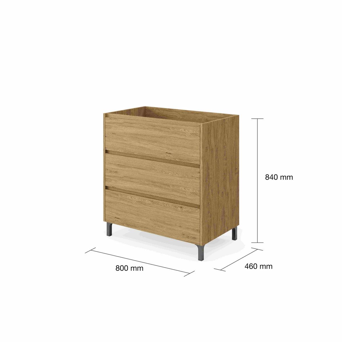 Mosdószekrény Mosdóval Lisbona - tölgyfa színű/fehér, Basics, faalapú anyag/kerámia (80/85/46cm)