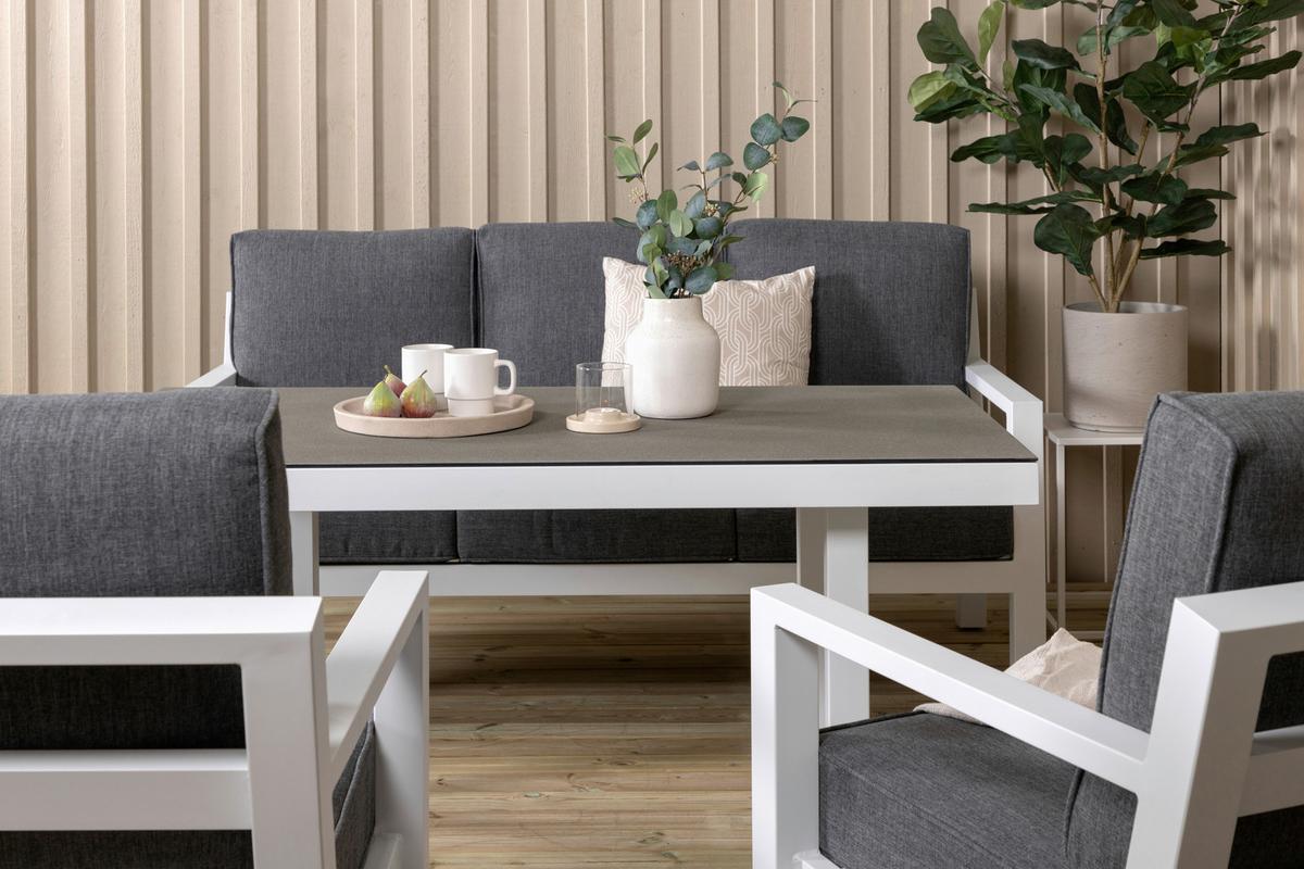 Loungegarnitur Barcelona Grau/Weiß Metall/Textil - Weiß/Grau, Basics, Textil/Metall - Gardenson