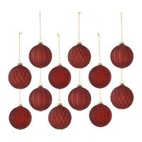Christbaumkugel-Set Miracle Dunkelrot 12-teilig - Dunkelrot, Glas/Textil (8cm) - Mömax