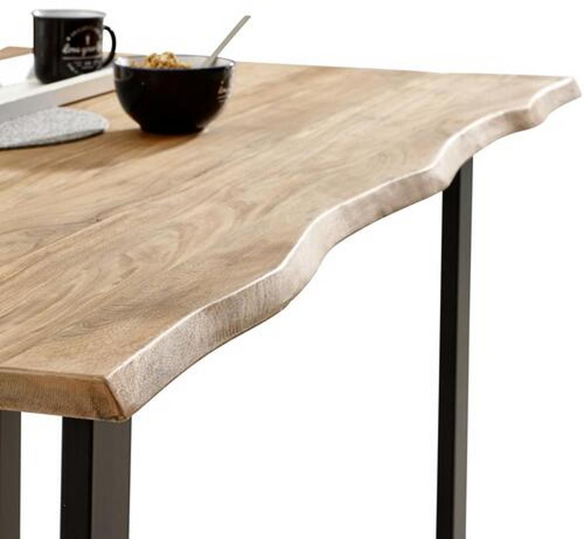 Sitzbank "Runner" , Akazie massiv, ca. 140 cm - Schwarz/Akaziefarben, Natur, Holz/Metall (140/45/42cm) - MID.YOU