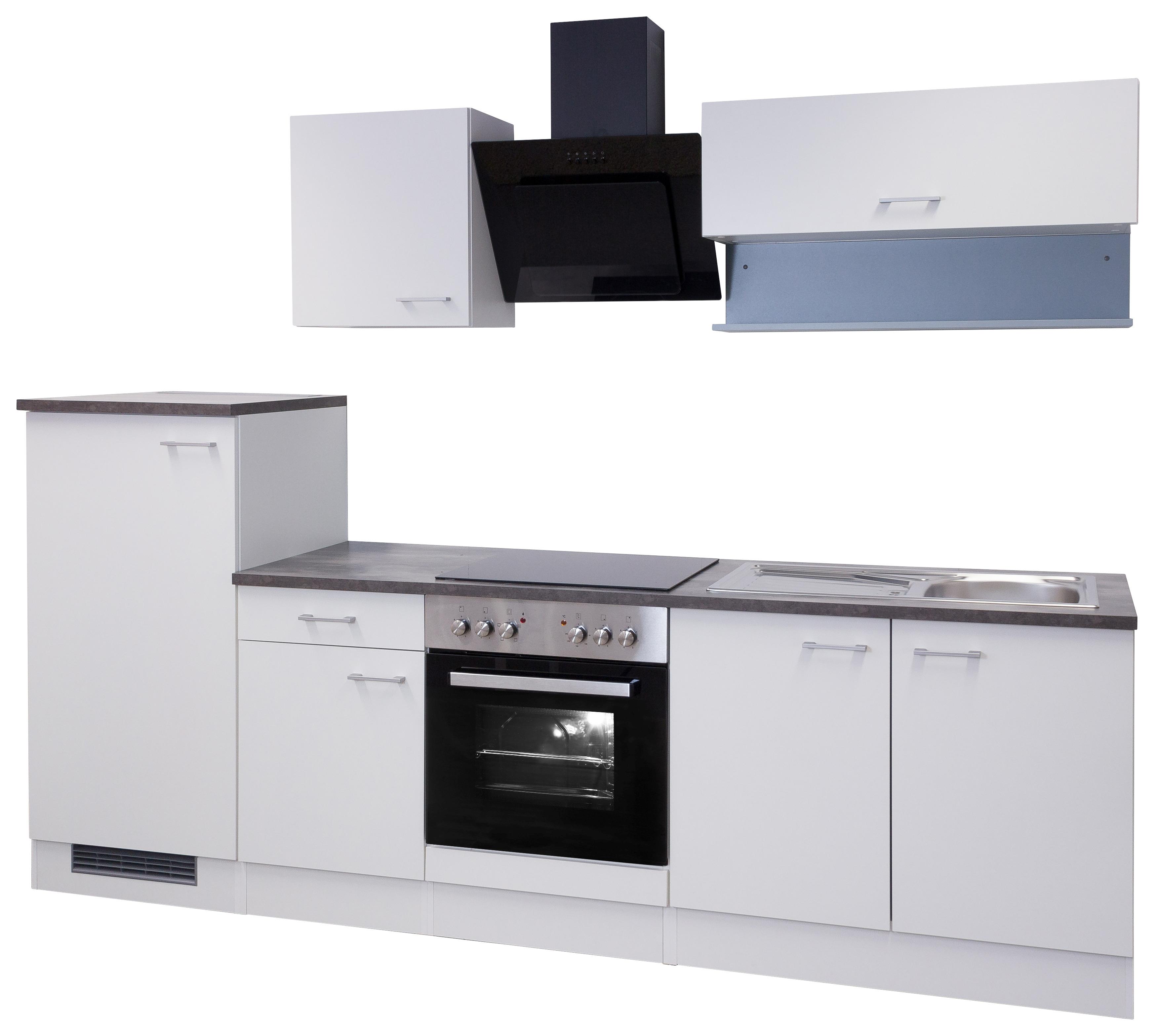 Küchenblock Lucca Weiß B: ca. 270cm - Graubraun/Alufarben, KONVENTIONELL, Holzwerkstoff/Kunststoff (270cm) - FlexWell