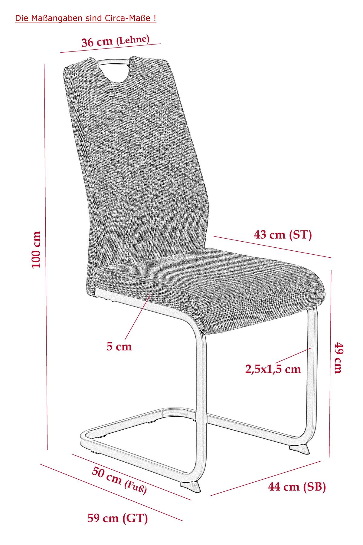 Schwingstuhl-Set Britta S 4er-Set ca. 44x100cm Anthrazit - Anthrazit/Grau, MODERN, Textil/Metall (44/100/59cm) - MID.YOU