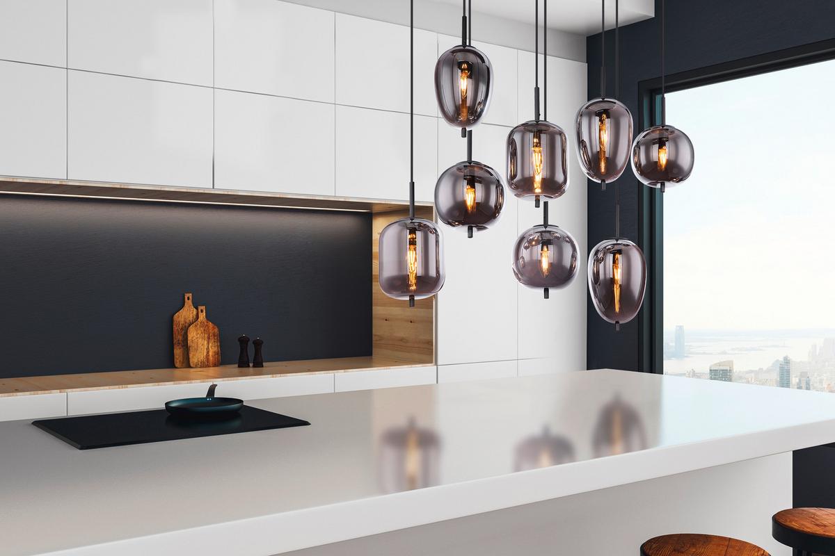 LAMPA WISZĄCA 15345-8LU BLACKY - czarny, Design, metal/szkło (94/34/120cm) - Dieter Knoll