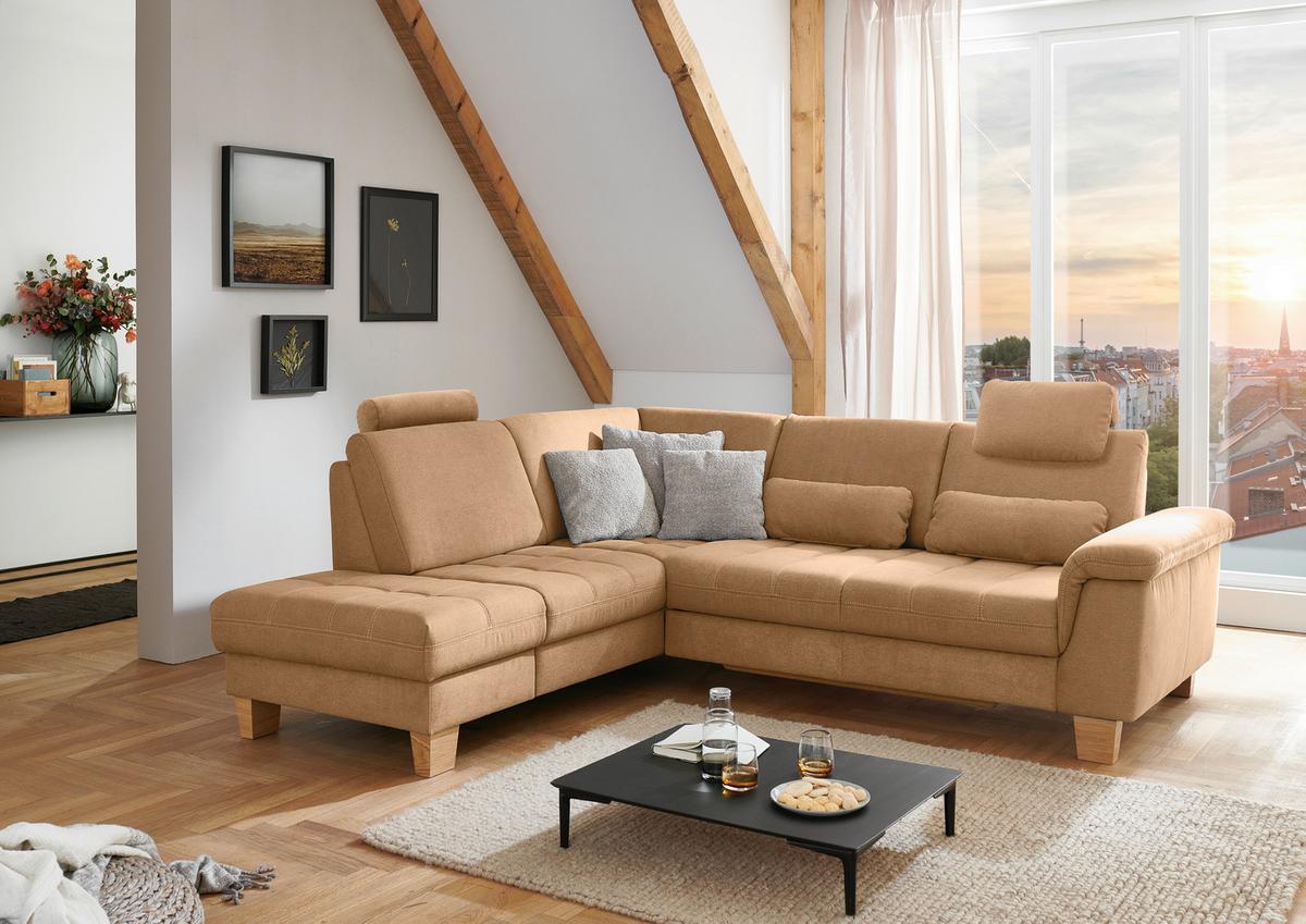 Sedežna Garnitura Pp-La23117 - bež/barve konjaka, Moderno, tekstil/leseni material (253/45/221cm) - Premium Living