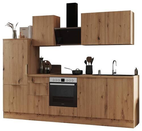 Küchenblock Elisabeth mit Geräten Eiche Dekor ca. 280 cm - Eiche Artisan, LIFESTYLE, Holzwerkstoff/Metall (280cm) - Respekta
