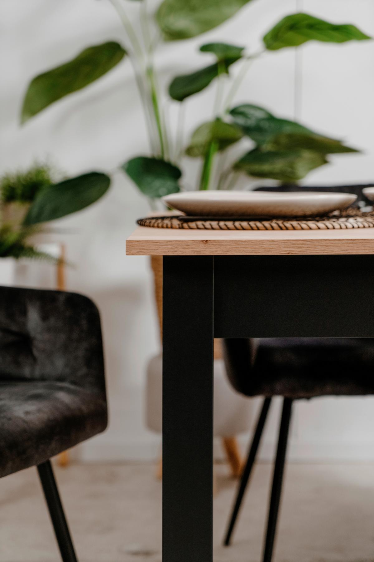 Raztegljiva Jedilna Miza Coburg, Črna, 140-180x80cm - črna/hrast artisan, Basics, leseni material (140-180/80/76,5cm) - MID.YOU