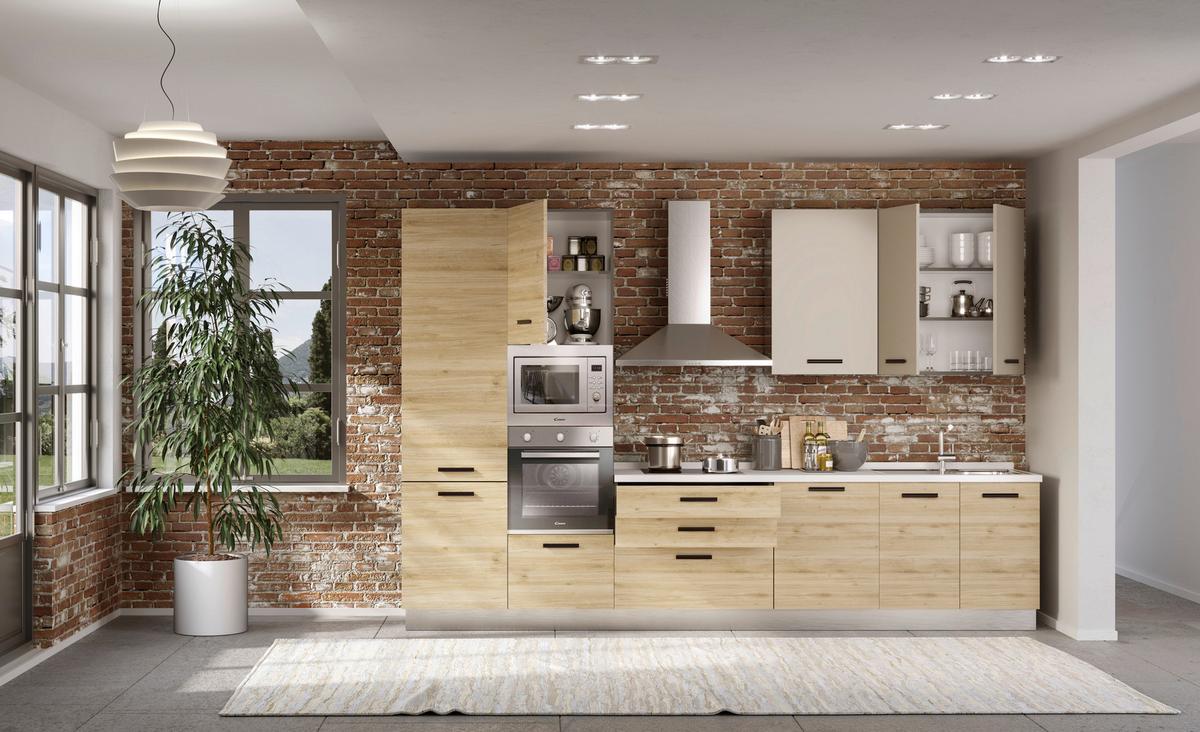 Bucatarie standard ROVERE - gri deschis/culoare lemn stejar, Modern, metal/material pe bază de lemn (360/240/60cm) - Mömax