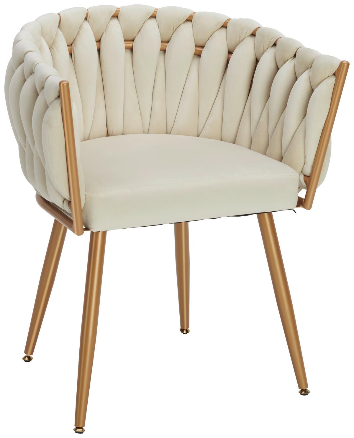 KRZESŁO Z PODŁOKIETNIKAMI WEAVY   -AMBIA HOME- - beżowy/kolor złoty, Lifestyle, metal/tkanina (60/78/55cm) - Ambia Home
