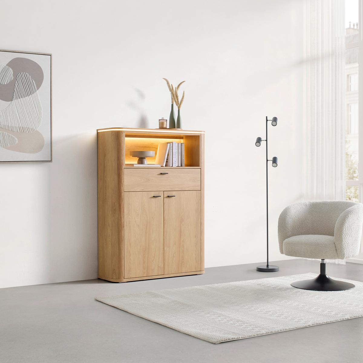 Highboard Lagos Eichefarben - Eichefarben/Anthrazit, Modern, Holzwerkstoff/Kunststoff (109,2/148,3/37,5cm) - Premium Living