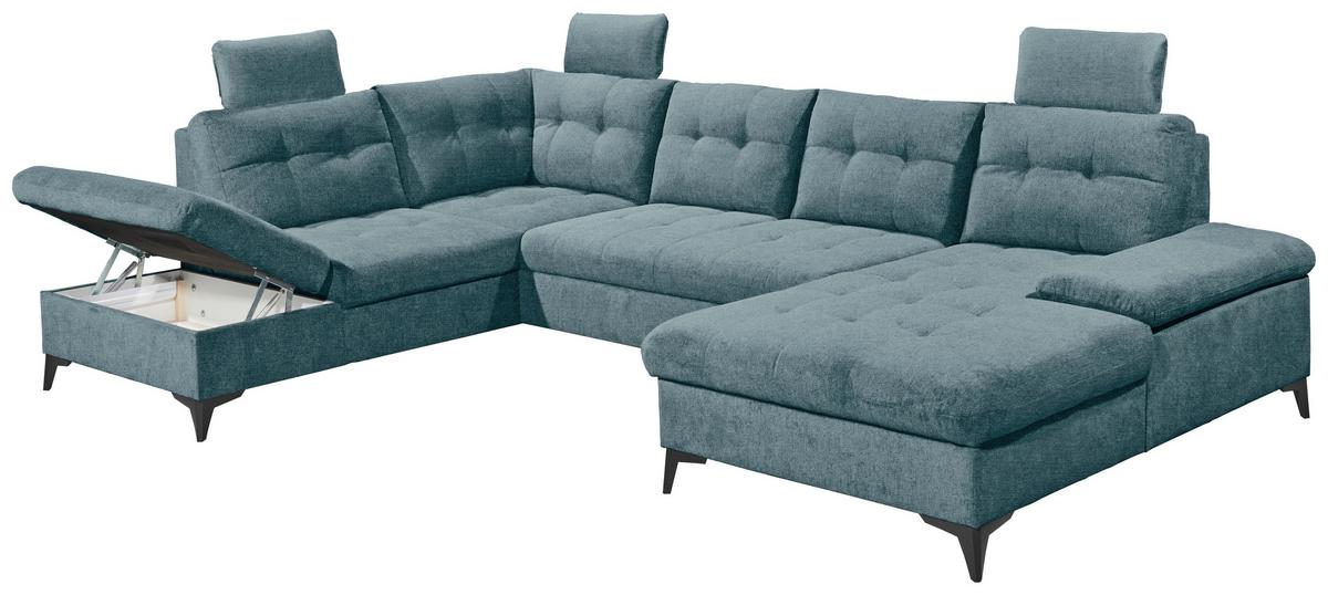 Wohnlandschaft Durban U ca. 218x324x170 cm Eisblau - Blau/Schwarz, KONVENTIONELL, Kunststoff/Textil (218/324/170cm) - MID.YOU