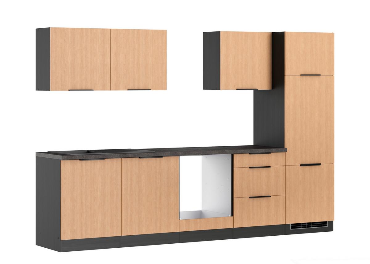 Küchenleerblock Glasgow o. Geräte Eichefarben/Graphit - Eichefarben/Graphitfarben, LIFESTYLE, Holzwerkstoff/Metall (300cm) - Held