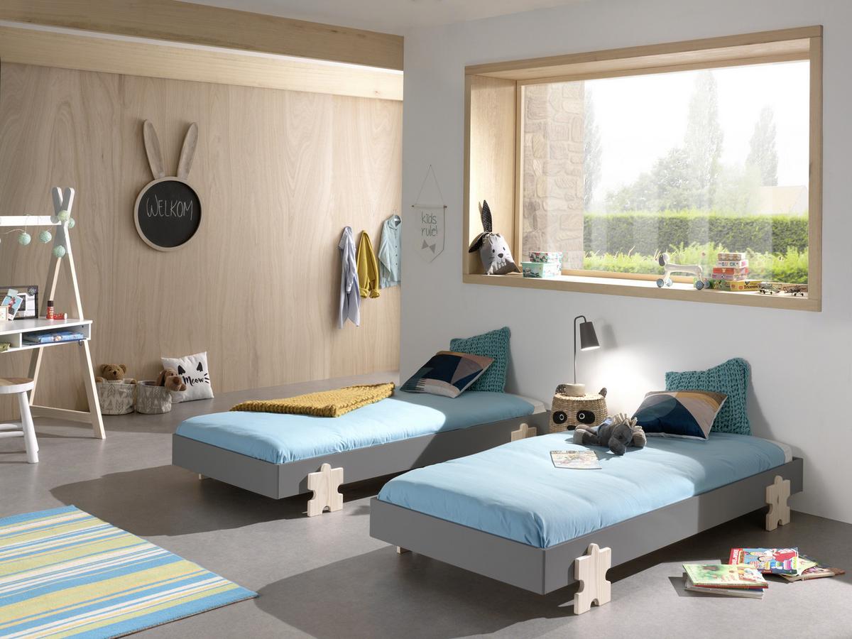 Stapelbett Modulo Grau - Grau/Kieferfarben, MODERN, Holz/Holzwerkstoff (90/200cm) - Vipack