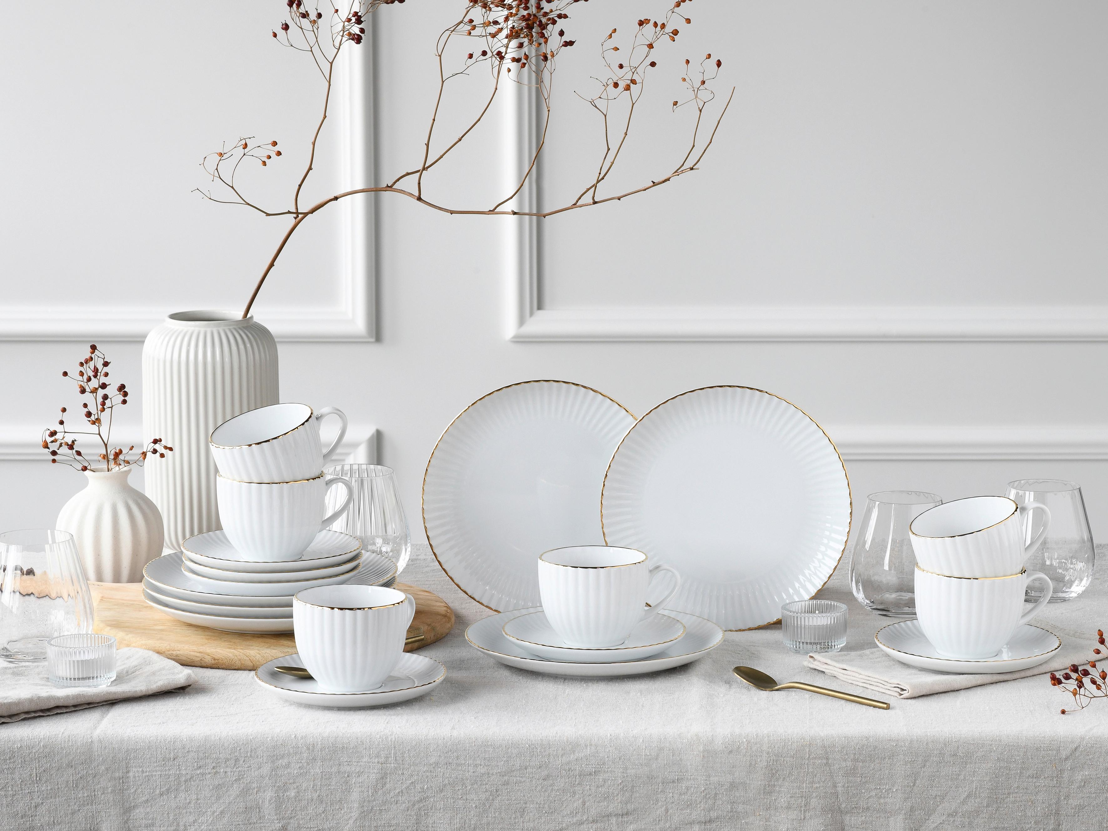 Kavni Servis Allegra Goldband, 12-Delni - zlate barve/bela, Basics, keramika - Creatable
