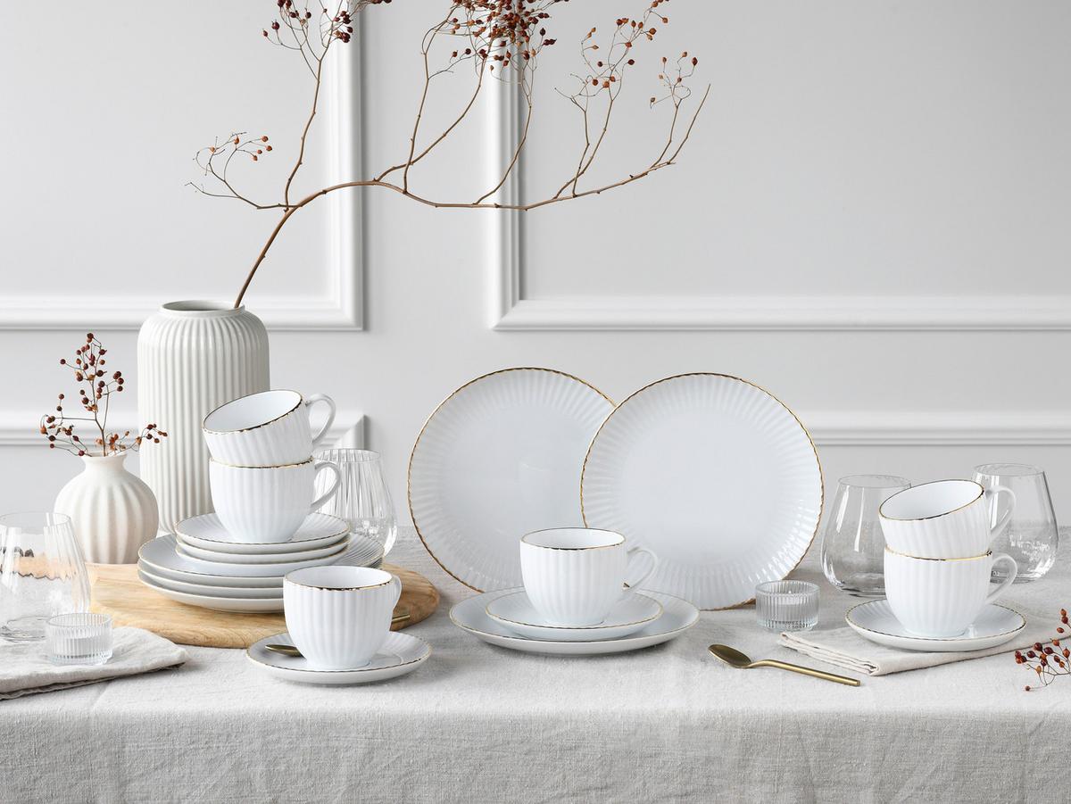 Kavni Servis Allegra Goldband, 12-Delni - zlate barve/bela, Basics, keramika - Creatable