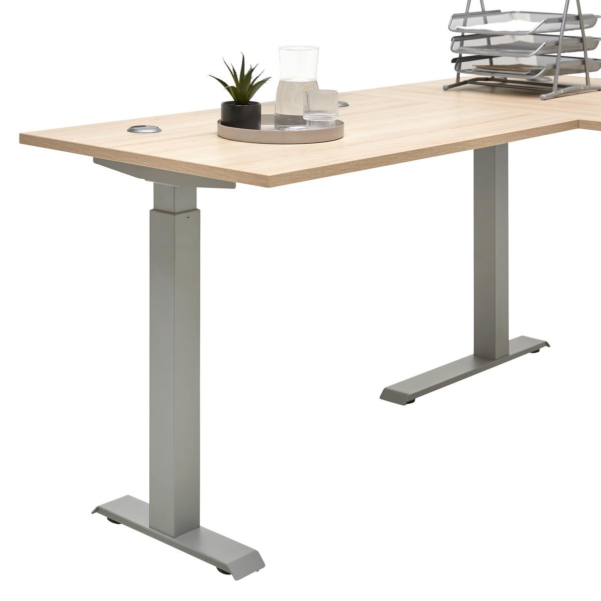 Eckschreibtisch Siena Eiche/Silberfarben - Eichefarben/Silberfarben, MODERN, Holzwerkstoff (185/72/177cm) - Mömax