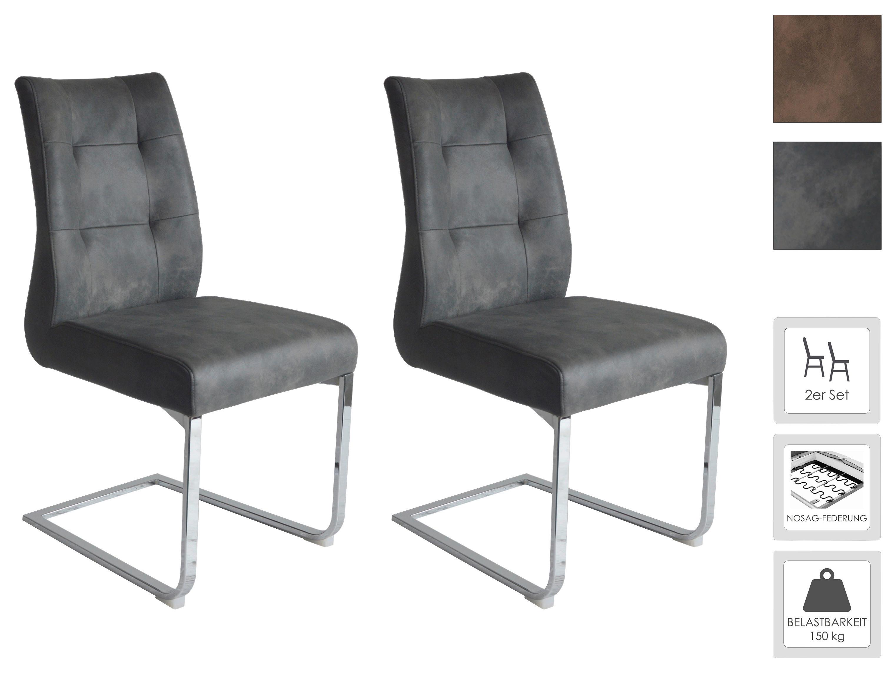 Schwingstuhl-Set MARLEN XXL Anthrazit, Wippfunktion - Anthrazit/Silberfarben, LIFESTYLE, Textil/Metall (47/96/62cm) - MID.YOU