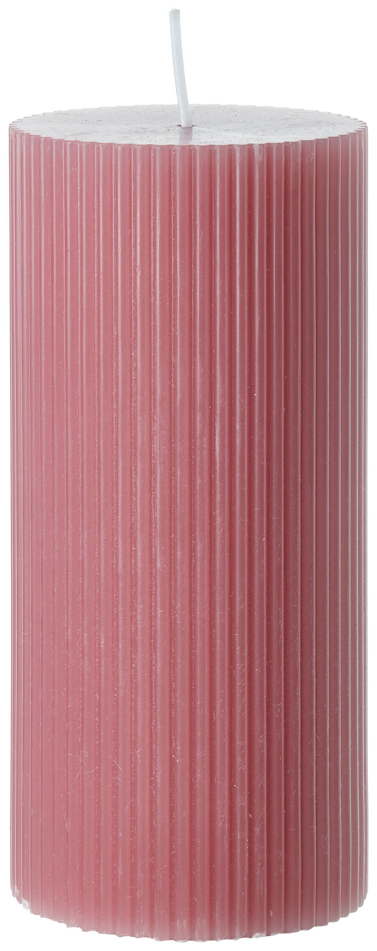 Stumpenkerze Stripes in diversen Farben - Taupe/Hellrosa (7/15cm) - Premium Living