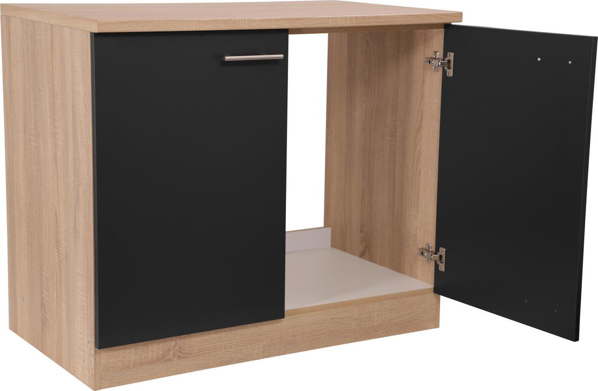 Spodnja Omarica Za Korito Merle, Barva Hrasta, Črna - srebrne barve/črna, Basics, kovina/leseni material (100/84,8/60cm) - Respekta