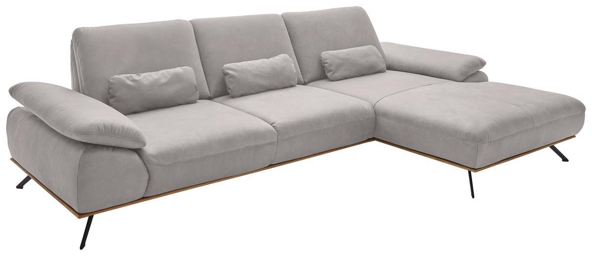 Wohnlandschaft Erling Hellgrau - Beige/Hellgrau, MODERN, Leder/Metall (322/89/187cm) - Premium Living