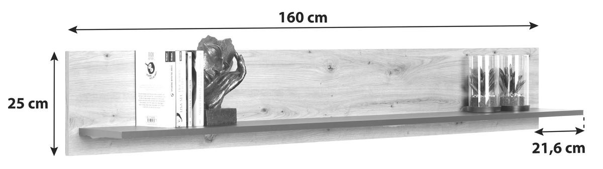 Stenska Polica Nature, Barva Hrasta, Črna - barve hrasta, Konvencionalno, leseni material (160/25/21,6cm)
