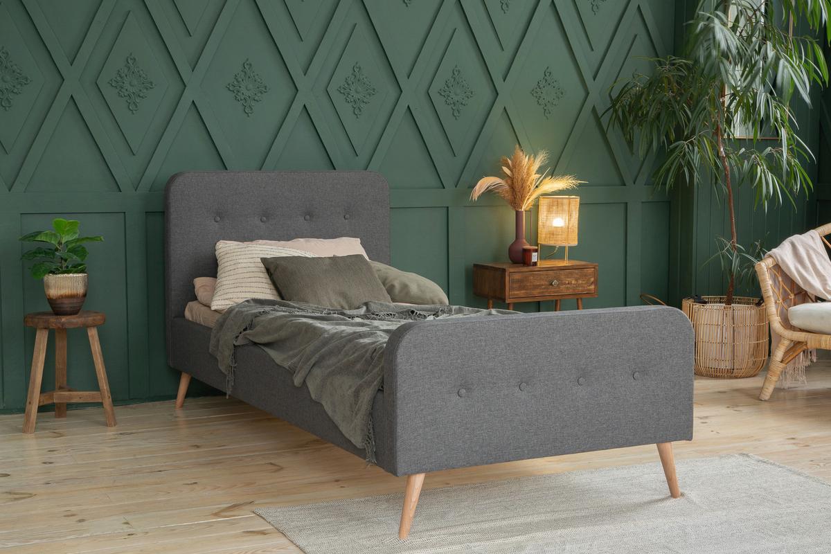 Polsterbett Barleta Dunkelgrau ca. 90x200cm - Dunkelgrau/Naturfarben, MODERN, Holz/Textil (90/200cm) - Mömax