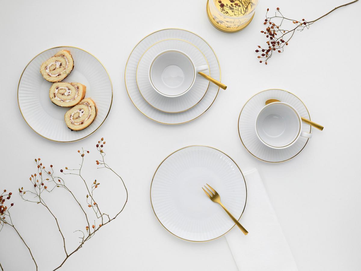 Jedilni Servis Valencia, 12-Delni - zlate barve/bela, Design, keramika - Creatable