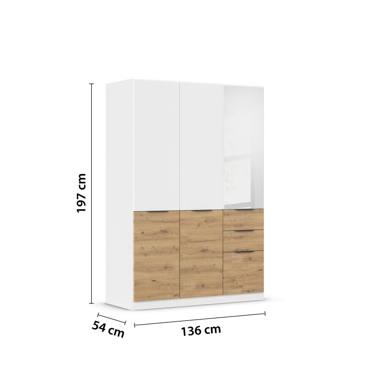 Drehtürenschrank Max Weiß/Eiche Artisan - Weiß/Eiche Artisan, KONVENTIONELL, Holzwerkstoff/Kunststoff (136/197/54cm) - Mömax
