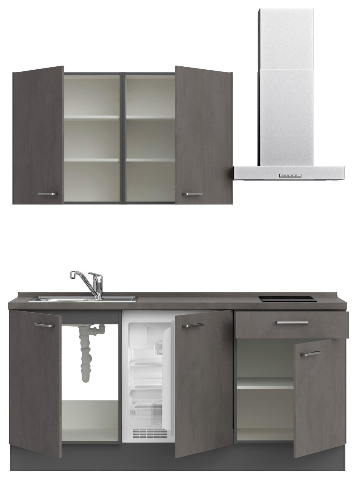 Küchenblock Riva Low m. Geräten Schieferfarben - Schieferfarben/Edelstahlfarben, MODERN, Holzwerkstoff/Metall (180cm) - Nobilia