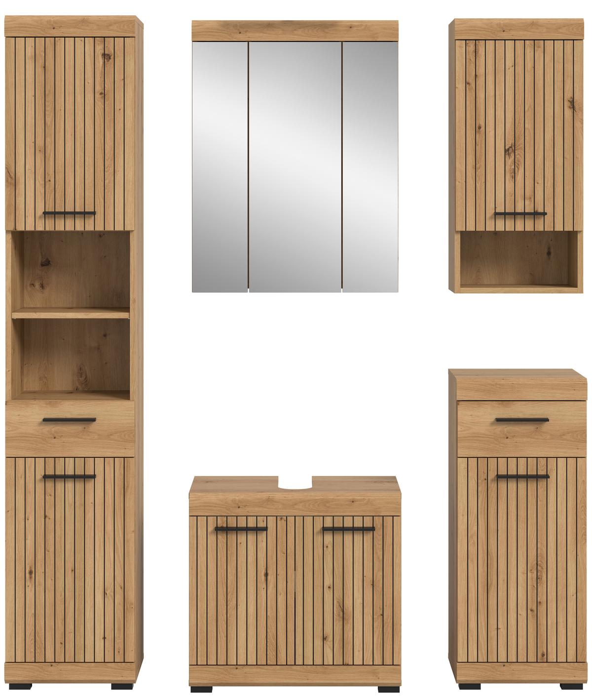 Badezimmer Scout Artisan Eiche 5-teilig - Schwarz/Eiche Artisan, Trend, Glas/Holzwerkstoff (134cm) - MID.YOU