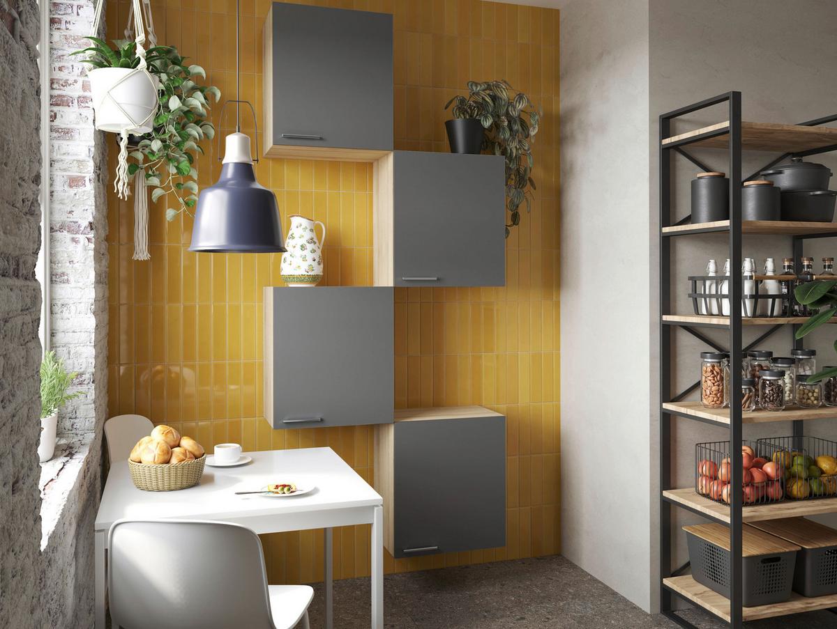 Set Kuhinjskih Zgornjih Omaric Merle, 4 Kos - srebrne barve/siva, Basics, kovina/leseni material (100/224,4/34,6cm) - Respekta